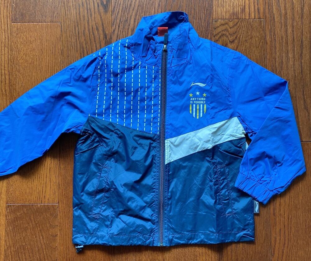 LI Kids Jersey-Lined Raincoat Jacket Blue/White Size S (5-6)